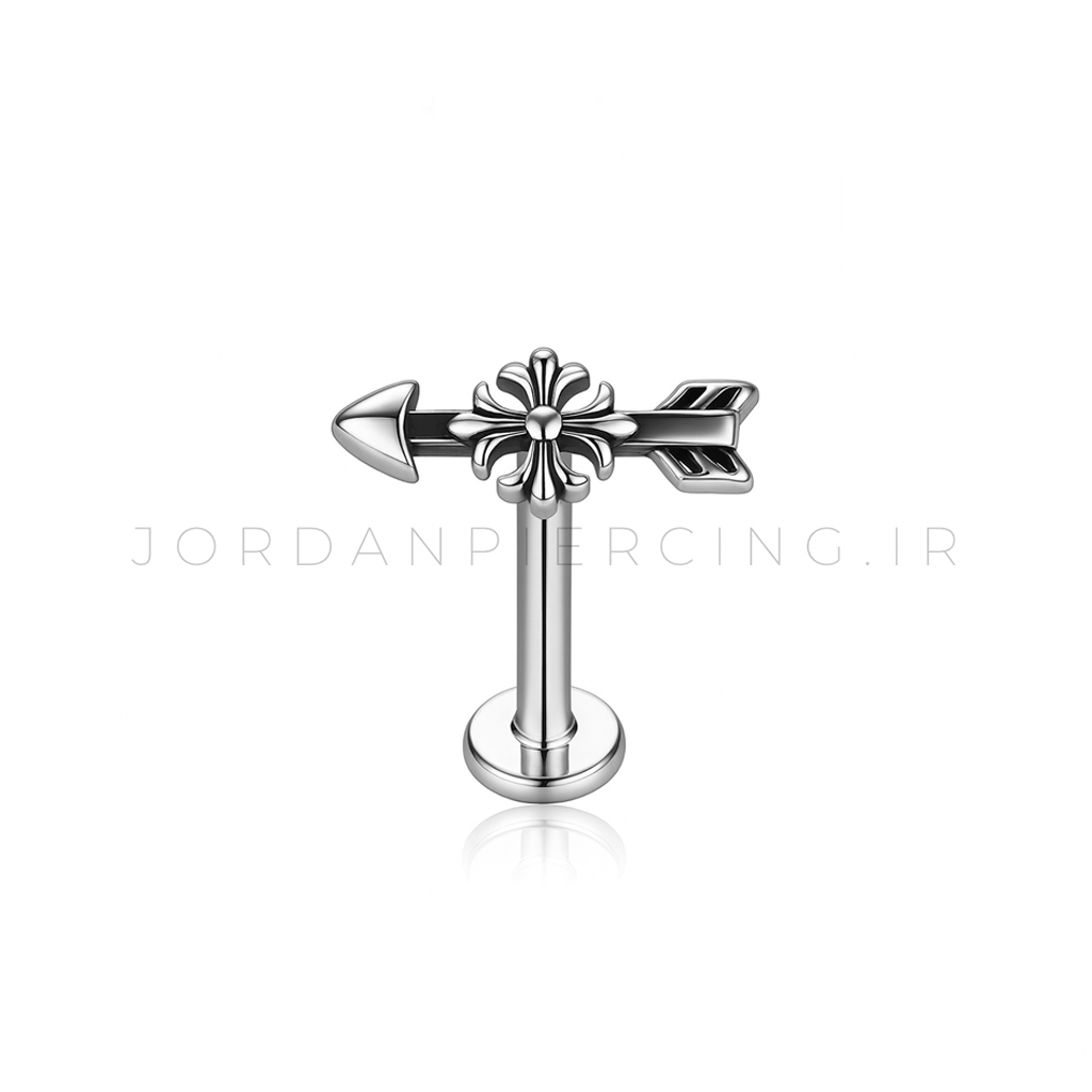 پیرسینگ استیل پشت تخت رزوه داخلی طرح کمان (کروم هارت)
